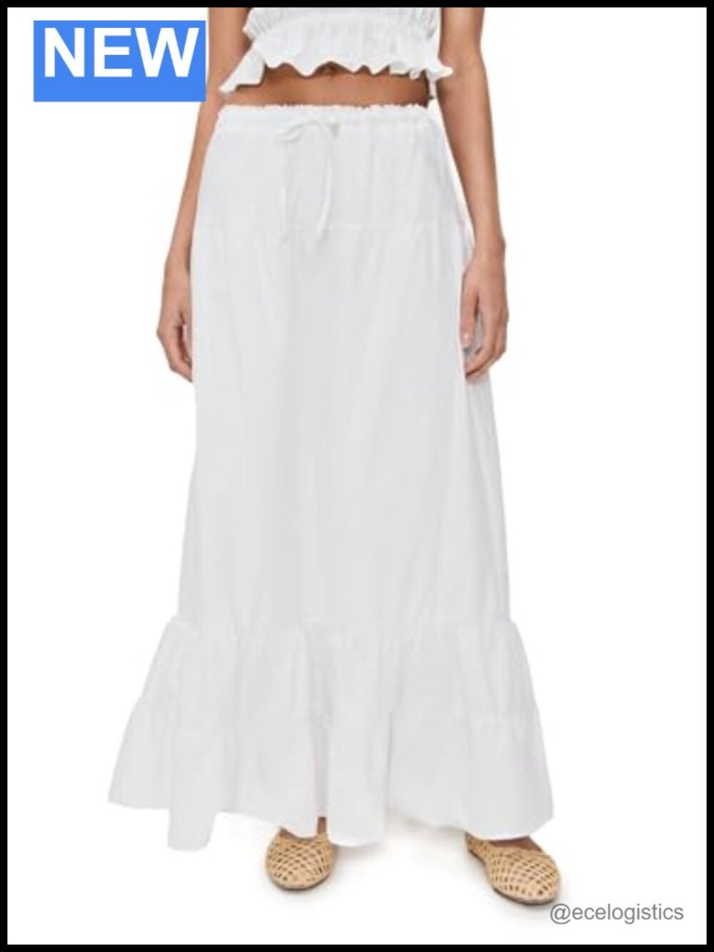 Peixoto Riley Maxi Skirt 100% Cotton High Rise Tiered Loose Fit